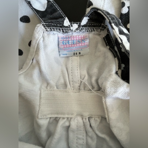 VINTAGE BABY GUESS Sz 24 Months Denim Overalls BLACK/WHITE DAISY PRINTS POCKETS - Picture 6 of 7